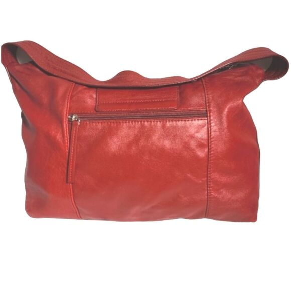 Pelle Studio Diagonal Striped Dark Red Genuine Leather Shoulder Bag 16"X10"X4.5" - Picture 3 of 12